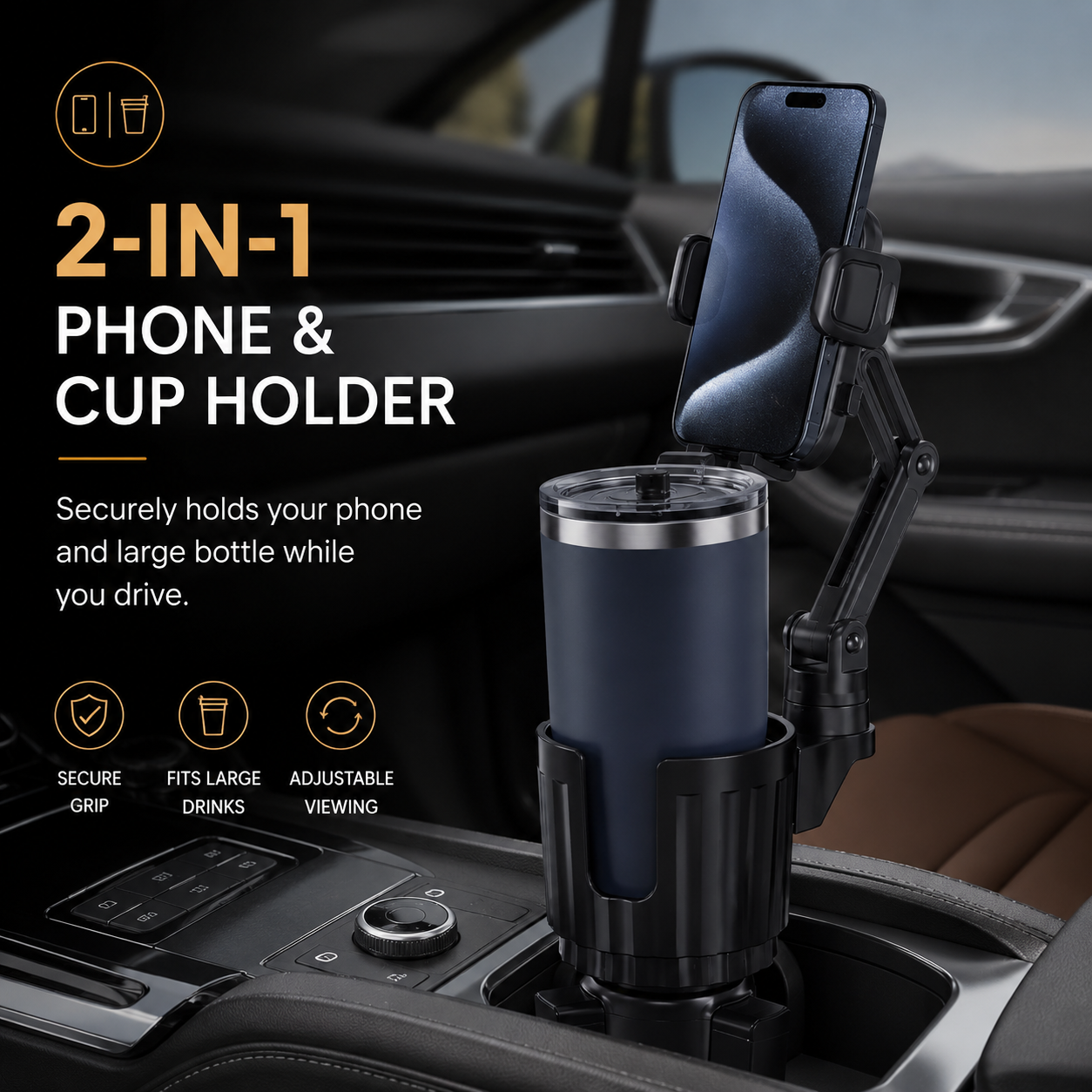 Zyleno 2-in-1 Car Cup Holder Phone Mount