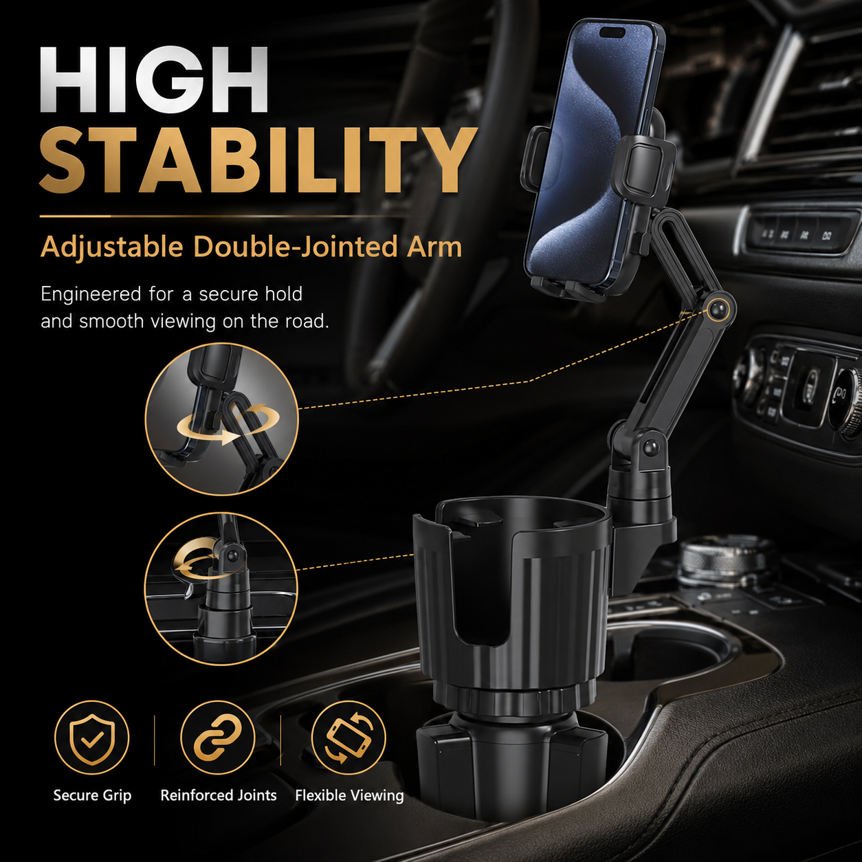 Zyleno 2-in-1 Car Cup Holder Phone Mount