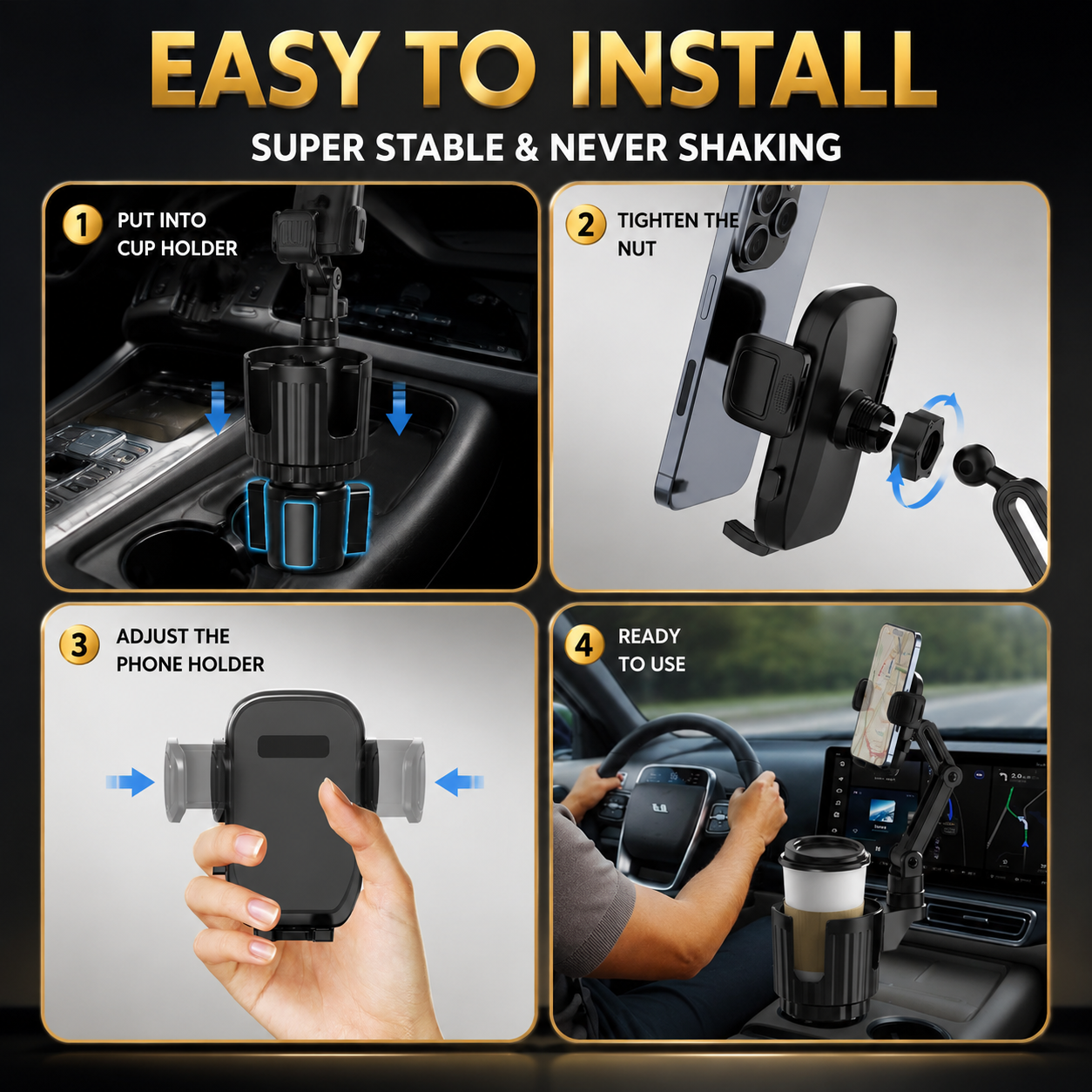 Zyleno 2-in-1 Car Cup Holder Phone Mount