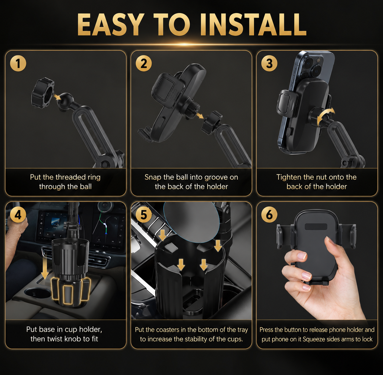 Zyleno 2-in-1 Car Cup Holder Phone Mount